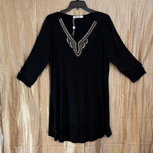 White Mark Black Tunic with Silver Embellishments